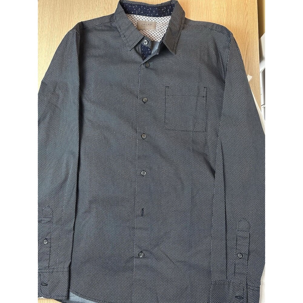 Ted Baker Style Dress Shirt by Jachs Men Size M Flip Cuff Long Sleeve Navy White - Picture 5 of 8